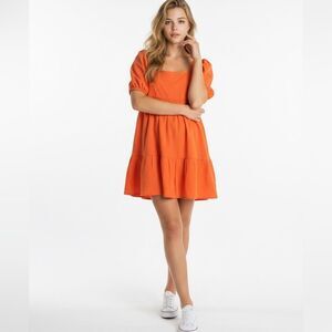 🛍️ ABOUND orange baby doll midi dress size medium